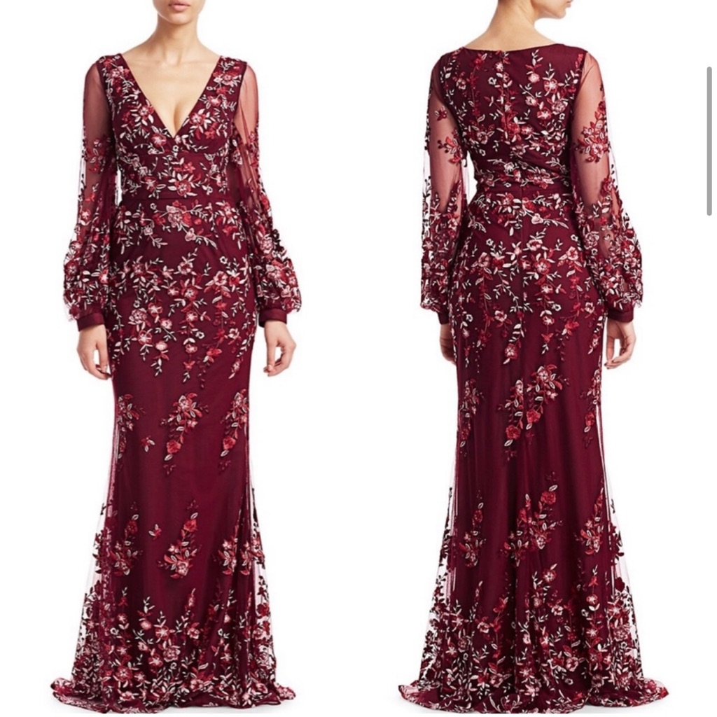David Meister Floral Embroidered Size 12 Gown. Nwot